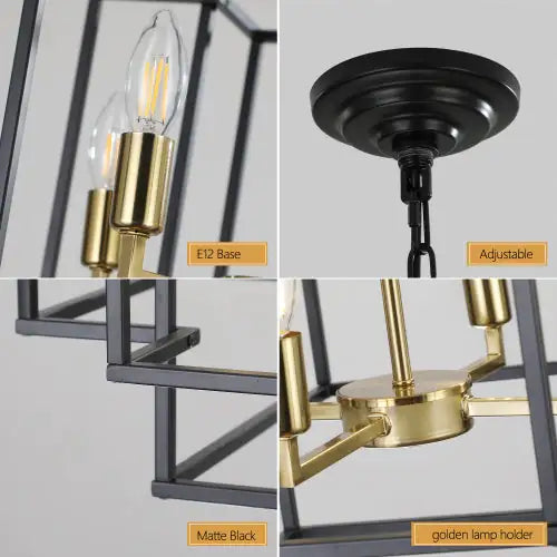8 Lights Black & Gold Lantern Tiered Chandelier, Industrial Farmhouse Chandelier - No Bulbs Unavailable Platform- Temu