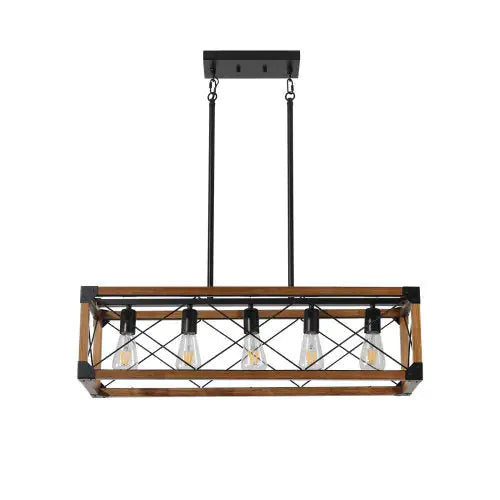 5 Lights Vintage Farmhouse Chandelier For Kitchen, Living Room, Dining Room Walnut - No Bulbs Unavailable Platforms- Temu