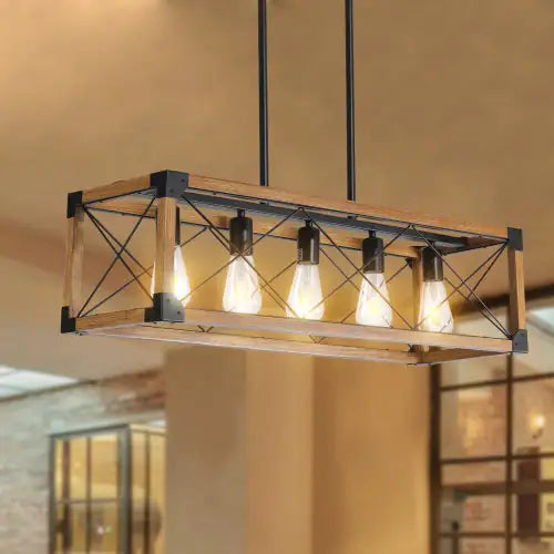 5 Lights Vintage Farmhouse Chandelier For Kitchen, Living Room, Dining Room Walnut - No Bulbs Unavailable Platforms- Temu