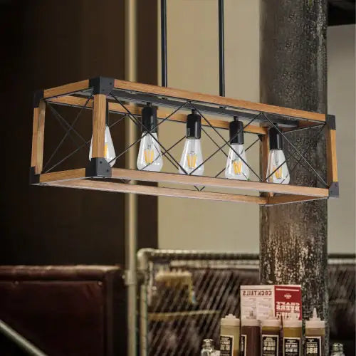 5 Lights Vintage Farmhouse Chandelier For Kitchen, Living Room, Dining Room Walnut - No Bulbs Unavailable Platforms- Temu