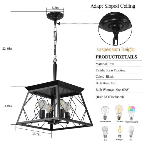 4 Lights Farmhouse Chandelier For Dining Room Black - No Bulbs Unavailable Platform- Temu