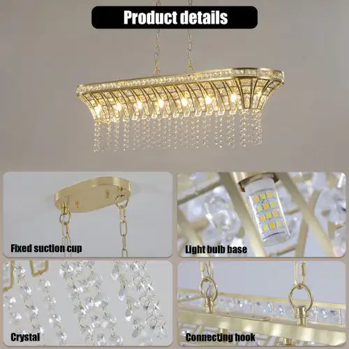 Modern Champagne Gold Kitchen Island Lamp - Oval Crystal Ceiling Chandelier Unavailable Platform- Temu