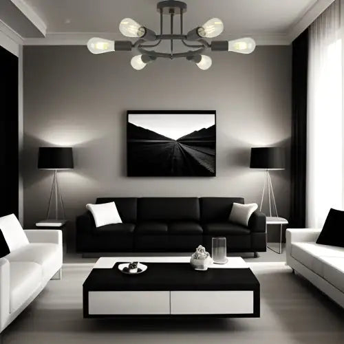 6 Lamps Modern Sputnik Lamp Semi Recessed Chandelier Black