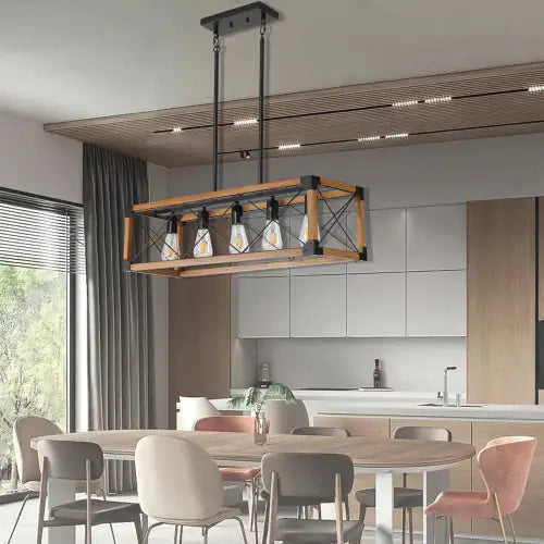 5 Lights Vintage Farmhouse Chandelier For Kitchen, Living Room, Dining Room Walnut - No Bulbs  Unavailable Platforms- Temu