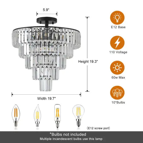 Large Black Crystal Chandelier, Contemporary Style Chandelier, Dining Room, Living Room, Bedroom - Bulb Not Included  Unavailable Platforms- Temu