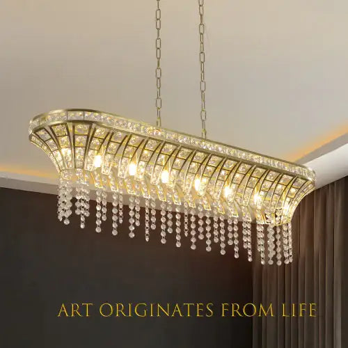 Modern Champagne Gold Kitchen Island Lamp - Oval Crystal Ceiling Chandelier Unavailable Platform- Temu