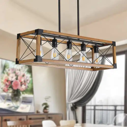5 Lights Vintage Farmhouse Chandelier For Kitchen, Living Room, Dining Room Walnut - No Bulbs  Unavailable Platforms- Temu